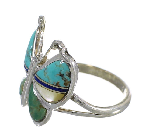 Southwest Multicolor Inlay And Silver Butterfly Ring Size 6-1/4 WX75242
